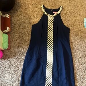 Elegant Navy Dress with gold Accents